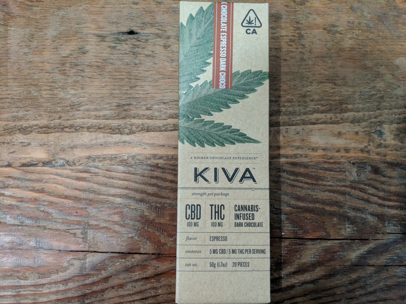 Kiva Dark Espresso 1:1 chocolate bar