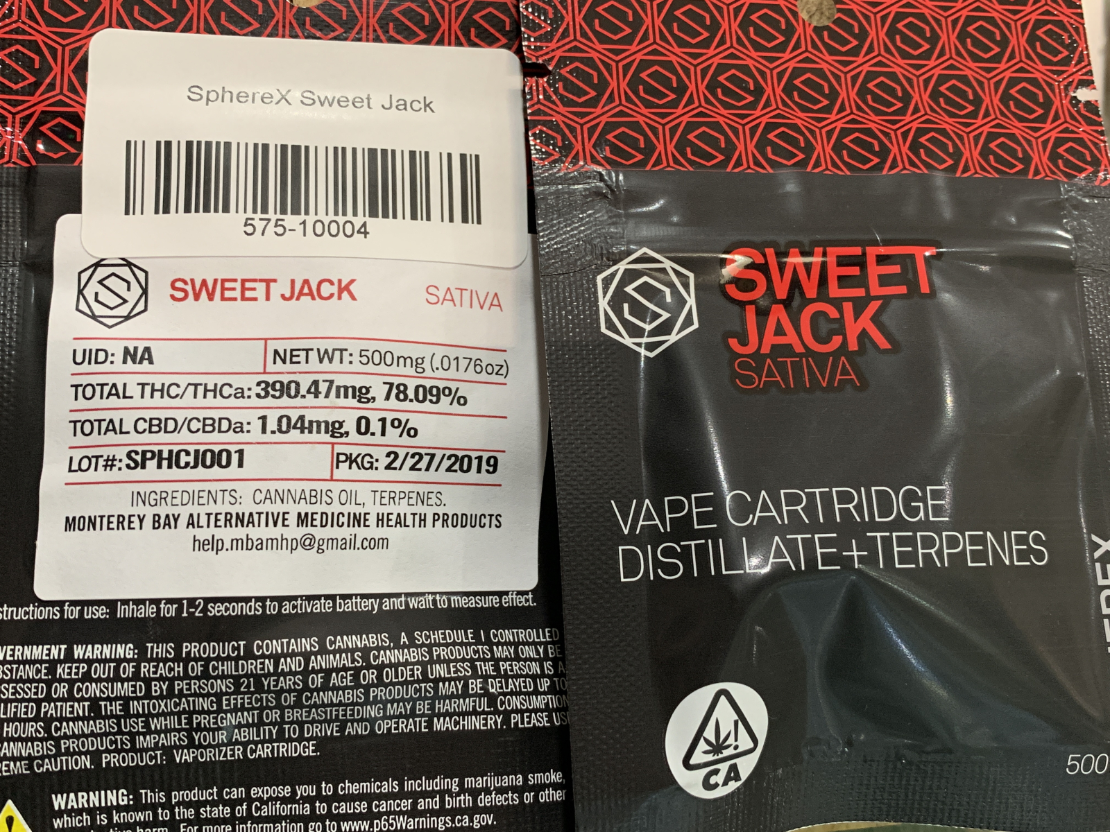 Spherex sweet jack vape cartridge