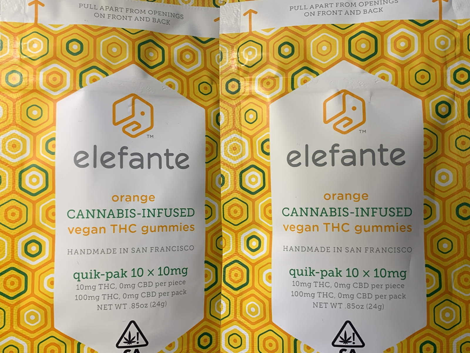 Elefante Orange 100mg package thc infused vegan gummies 