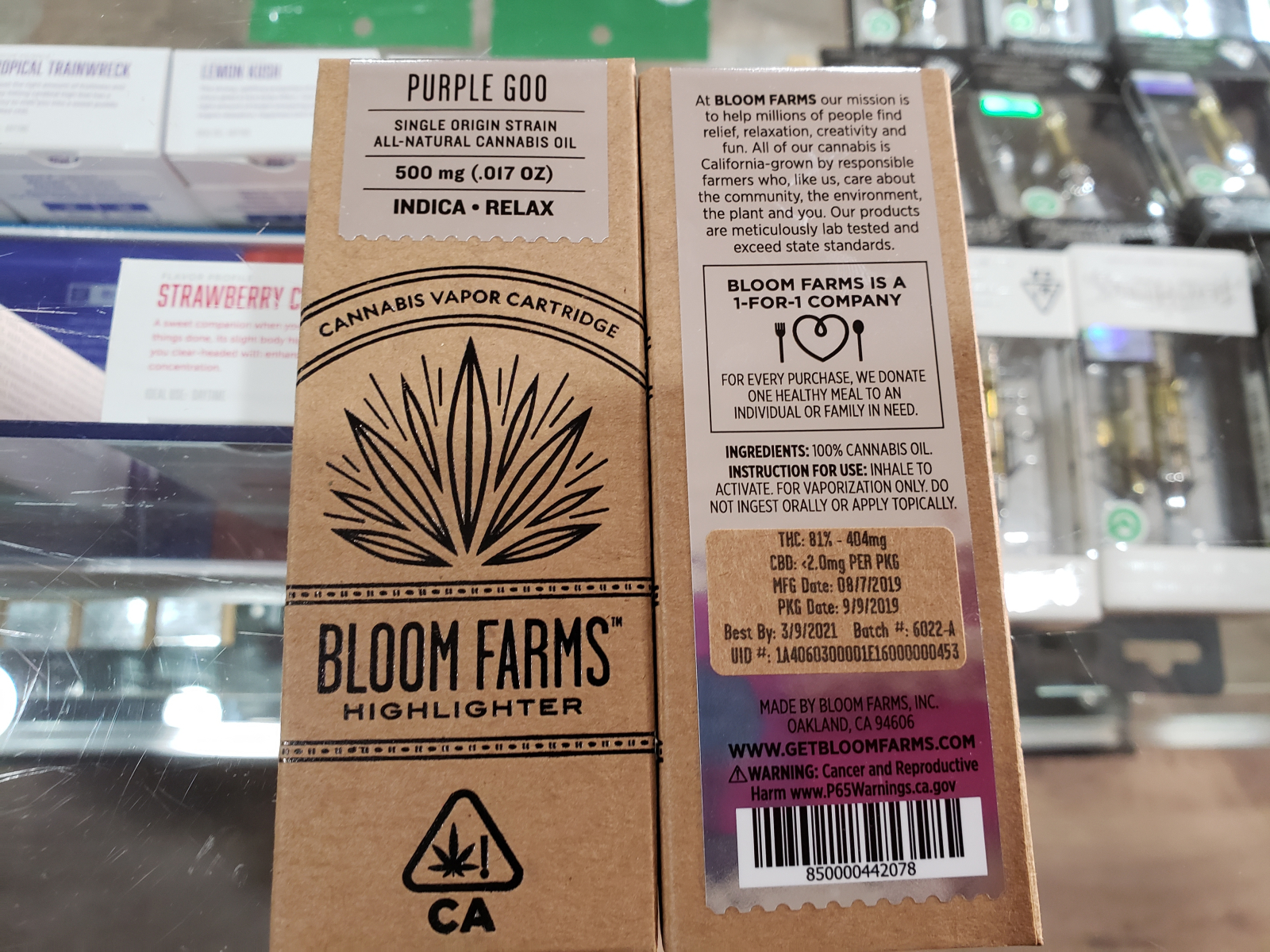 Bloom farms Purple Goo Indica cartridge half gram