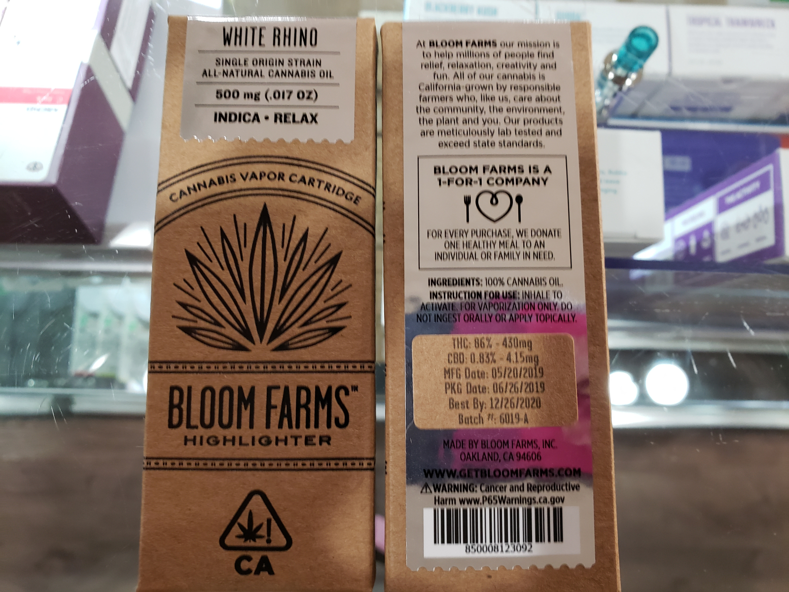 Bloom farms white rhino Indica cartridge half gram