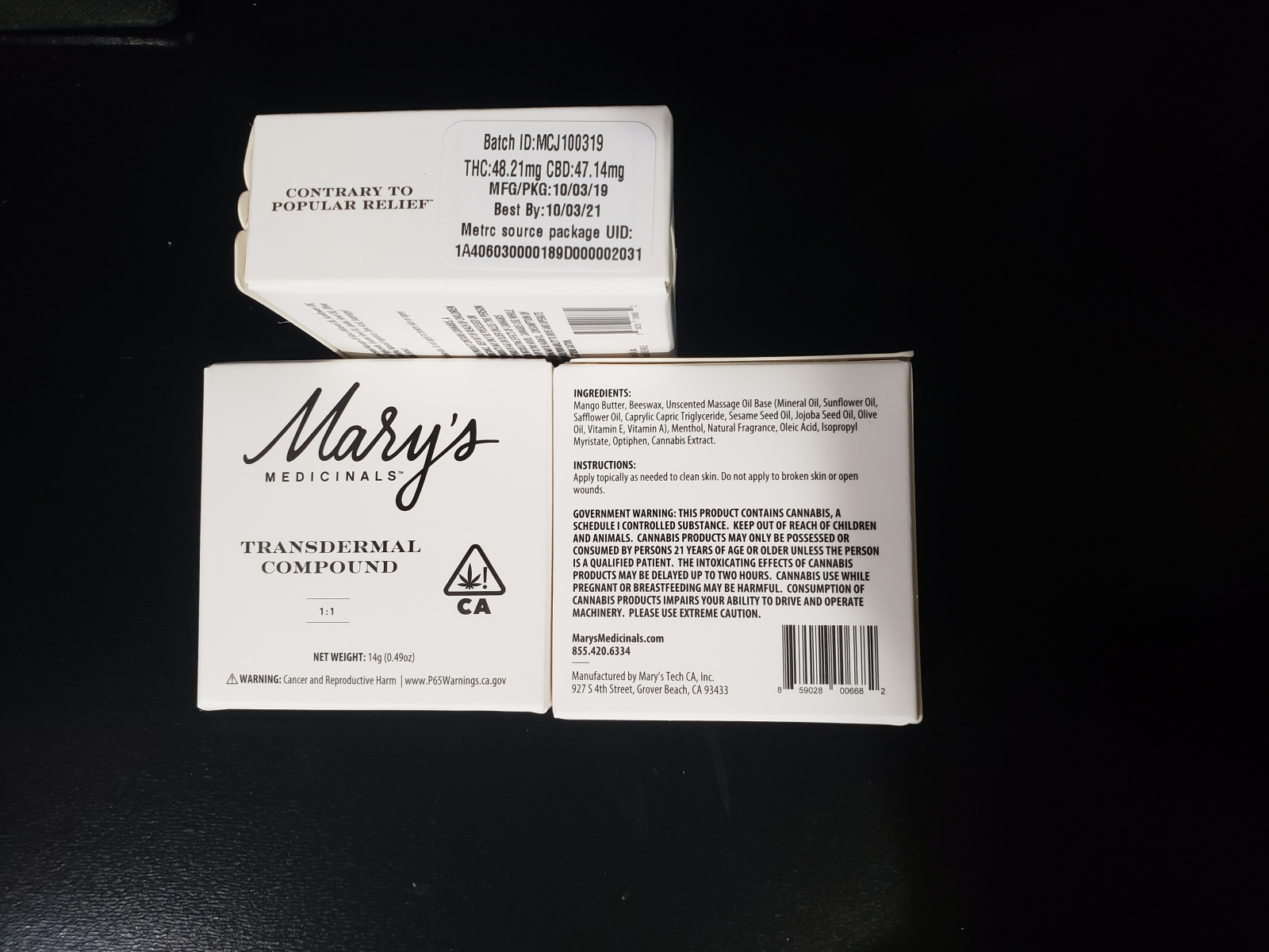 Mary's Medicinal CBD/THC 1 to 1 mini compound half ounce