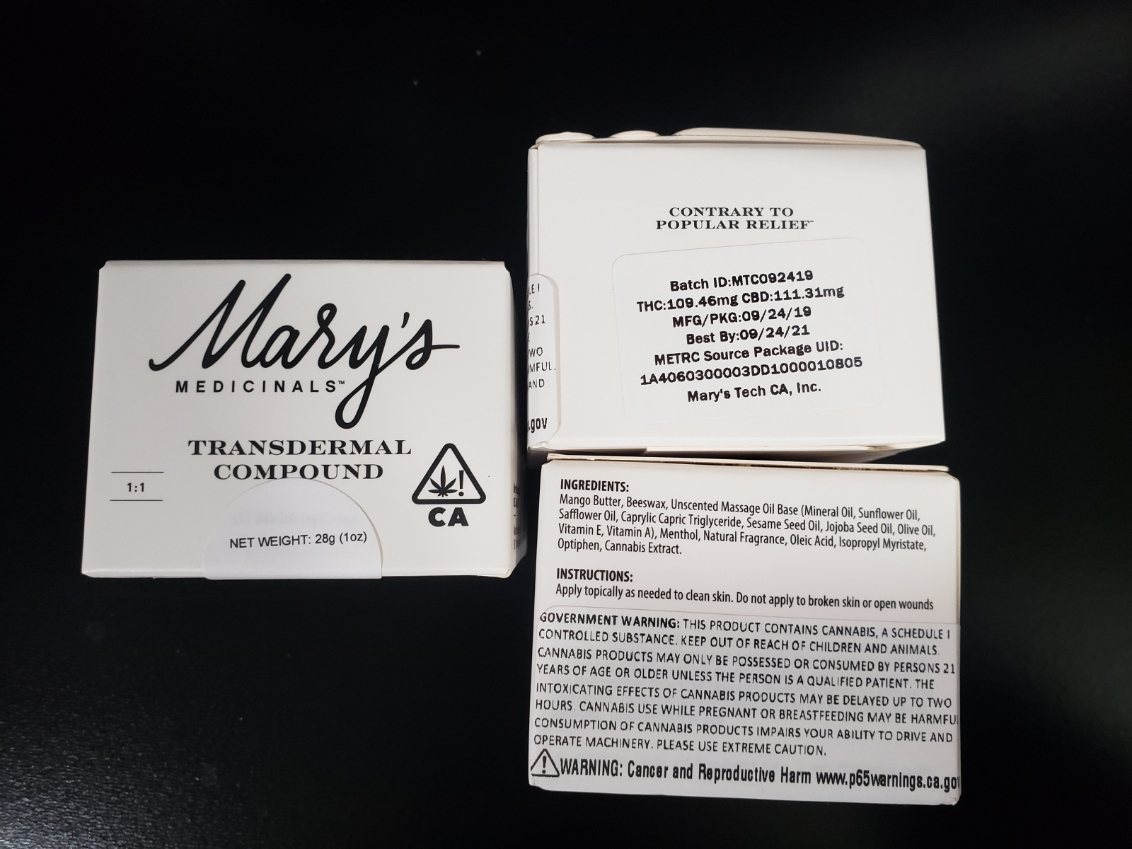 Mary's Medicinal CBD/THC 1 to 1 compound 1 oz