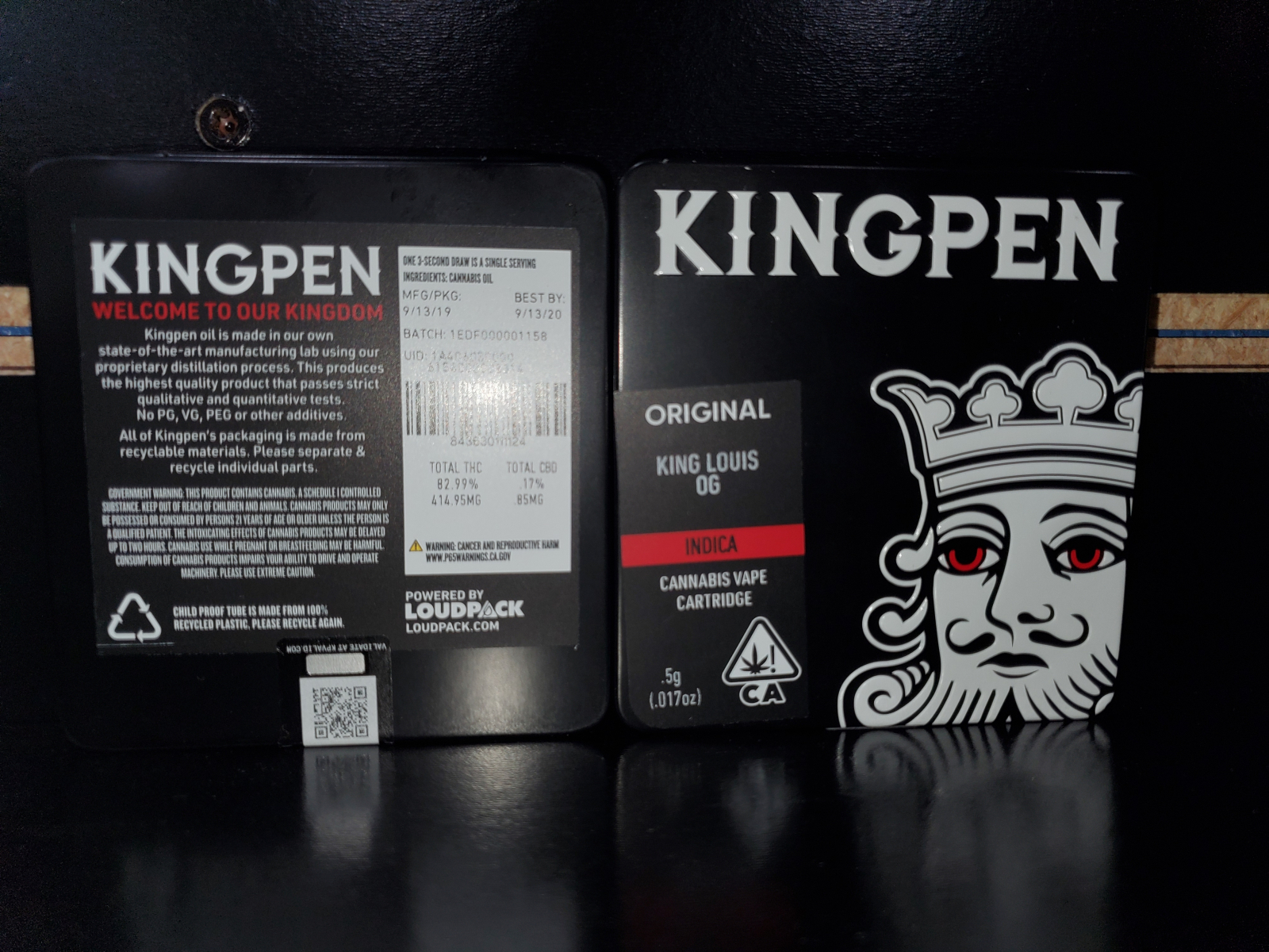 (King Pen) King Louis OG .5g cartridge-indica 