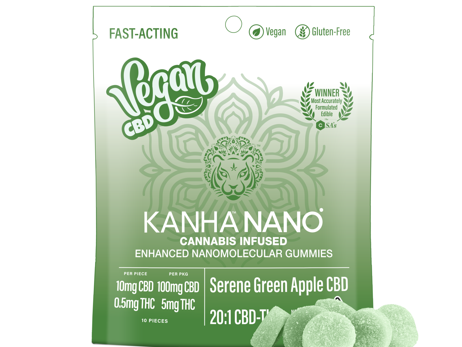 Kanha CBD 201 Serene Green Apple Gummies 100mg Kure Wellness