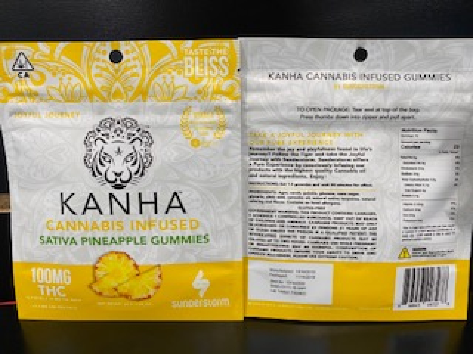 Kanha Pineapple gummies 10 milligrams THC per piece 100 milligrams per package