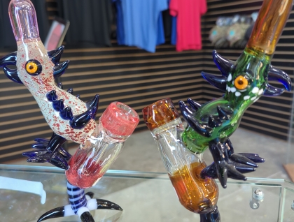 9" Unique Colorful Glass Parrot Bubbler