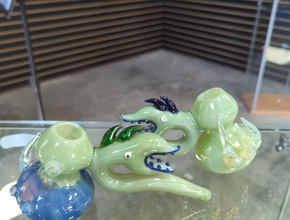8" Large Thick Color Changing Silver Fumed Spiky Monster Glass Hammer Bubbler