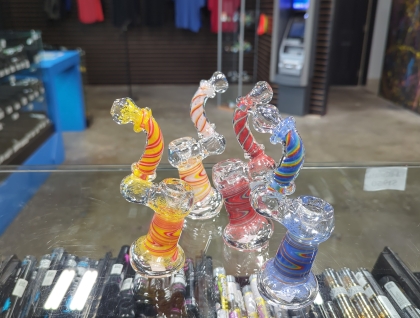6" Rasta Swirl Frit Clear Glass Sherlock Bubbler