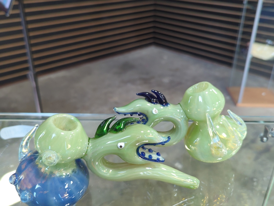 8" Large Thick Color Changing Silver Fumed Spiky Monster Glass Hammer Bubbler