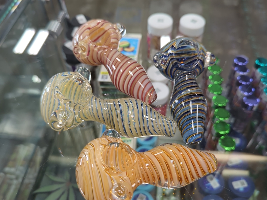 4.5" Multicolor Spiral Striped Silver Fumed Glass Spoon Pipe
